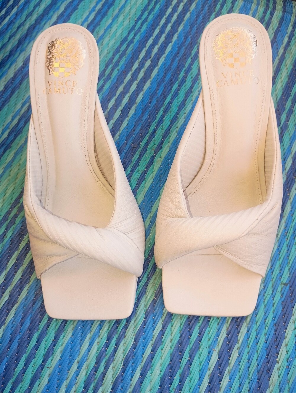 Vince Camuto Cream Twisted Square-Toe Slide Mules Heels Size 8.5M